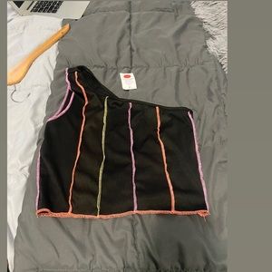Black with colorful lines shirt